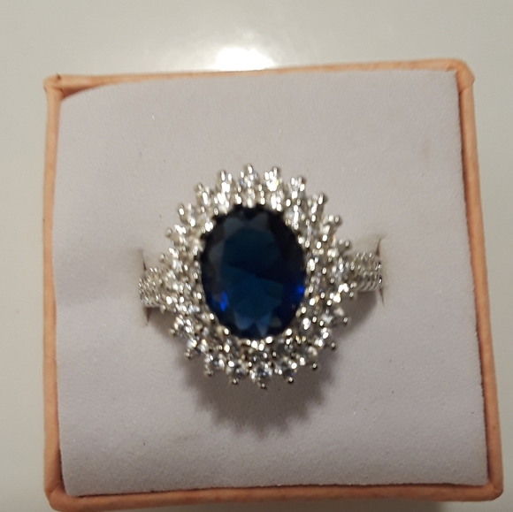 Sterling silver sapphire ring size 6, new - Picture 1 of 8